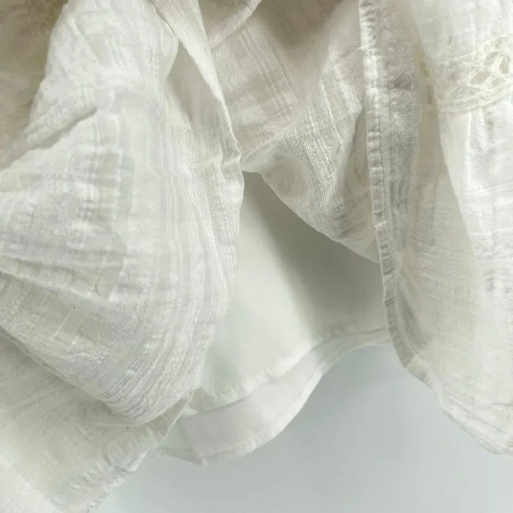 Knox Rose White Boho Lace Trim Tiered Short Dress Tassel Tie Size Large - Picture 13 of 14
